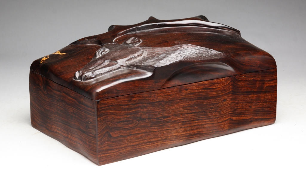 Appraisal: LIGNUM VITAE CARVED BOX Most likely American mid th century