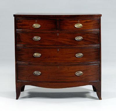 Appraisal: Hepplewhite figured mahogany chest five dovetailed drawers with mahogany linings