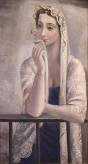 Appraisal: CAVIEDES Hipolito Oil on Canvas Woman o Balcony Signed and