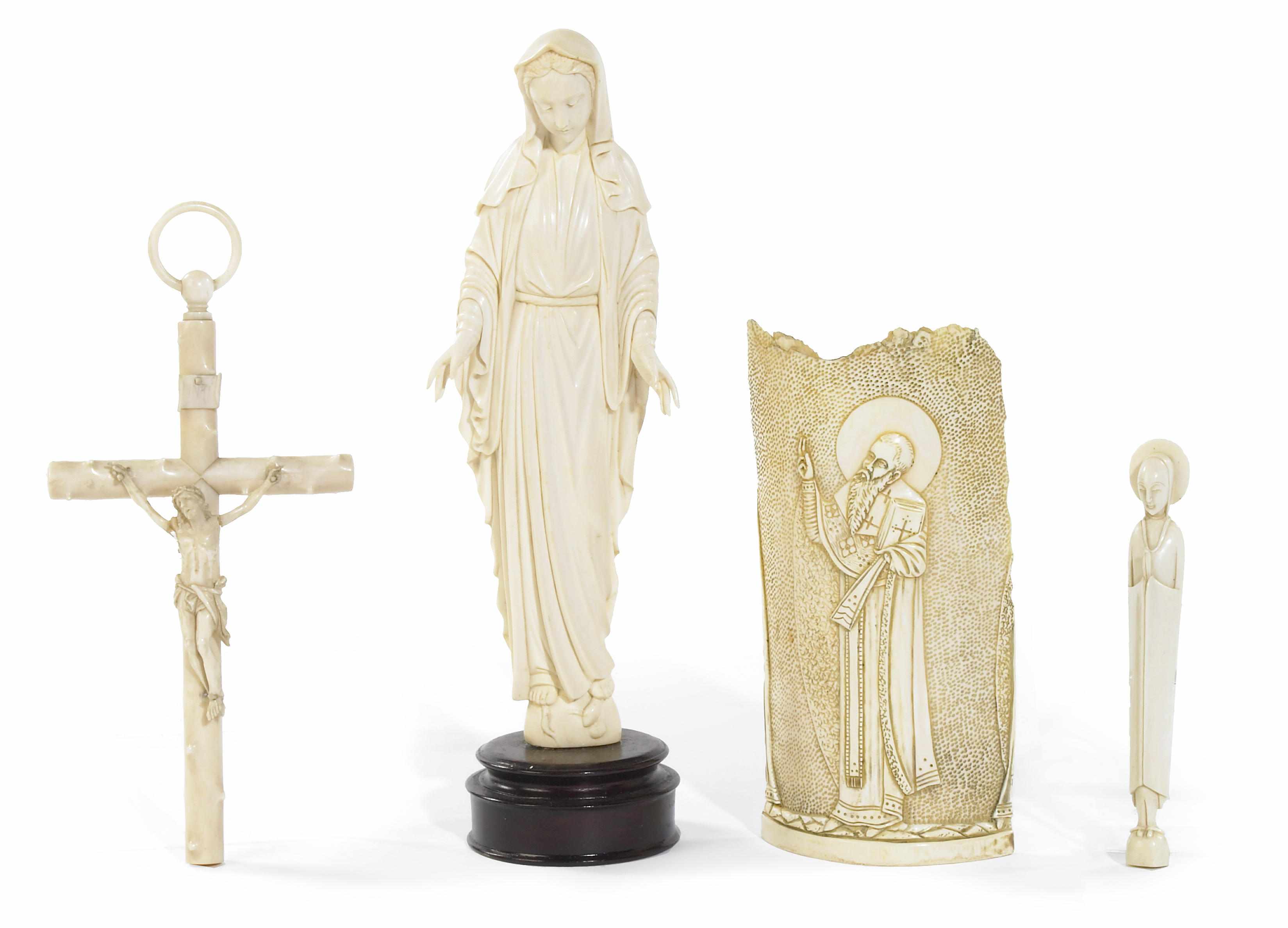 Appraisal: A group of four various ivory carvings th century Comprising