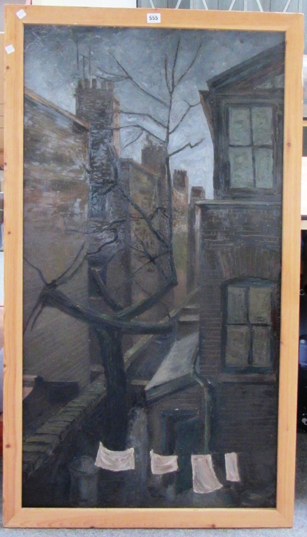 Appraisal: Colin Moss - Backyards oil on board signed cm x