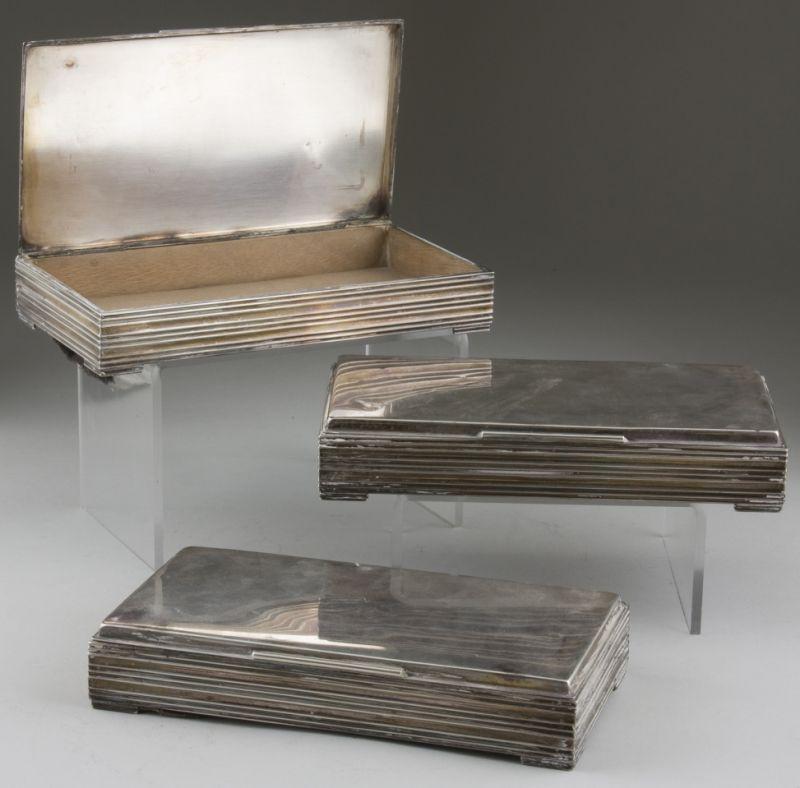 Appraisal: Three Sterling Cigarette Boxes Danish th century each of rectangular