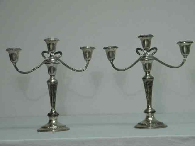 Appraisal: Pair of Gorham Sterling Silver weighted three-light candelabra Serpentine design