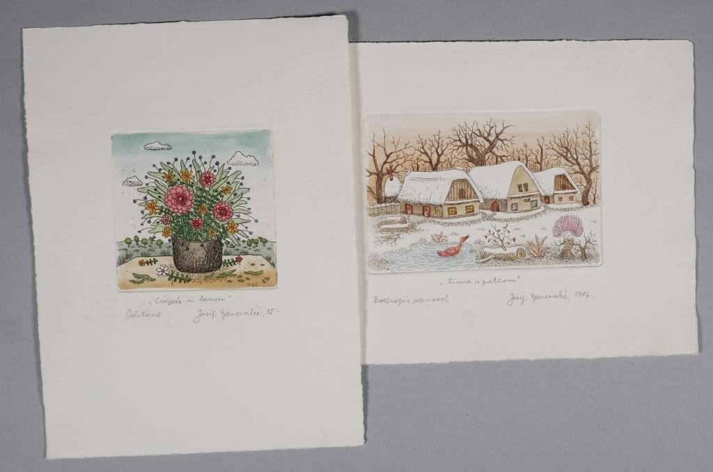 Appraisal: Group of two hand colored etchings by Josip Generalic Croatian