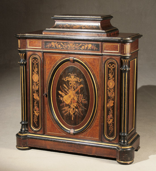 Appraisal: American Aesthetic Movement Parcel Colored Marquetry Ebonized Wood and Rosewood