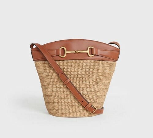 Appraisal: Celine Bucket Crecy In Raffia And Calfskin Cross Body Bag