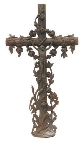 Appraisal: French cast iron cross th c faux bois cross central