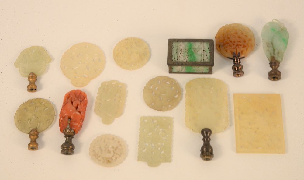 Appraisal: Group of Chinese Hardstone to include seven plaques Jadeite box