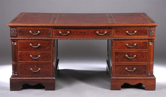 Appraisal: ENGLISH GEORGIAN-STYLE DOUBLE-PEDESTAL PARTNER'S DESK Mid th century mahogany and