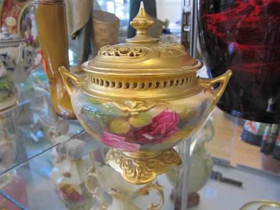 Appraisal: ROYAL WORCESTER HAND PAINTED AND GILDED ROSE POT POURRI CHIP