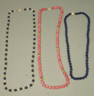 Appraisal: Strands of Beaded Necklaces Set with K Gold C Strands