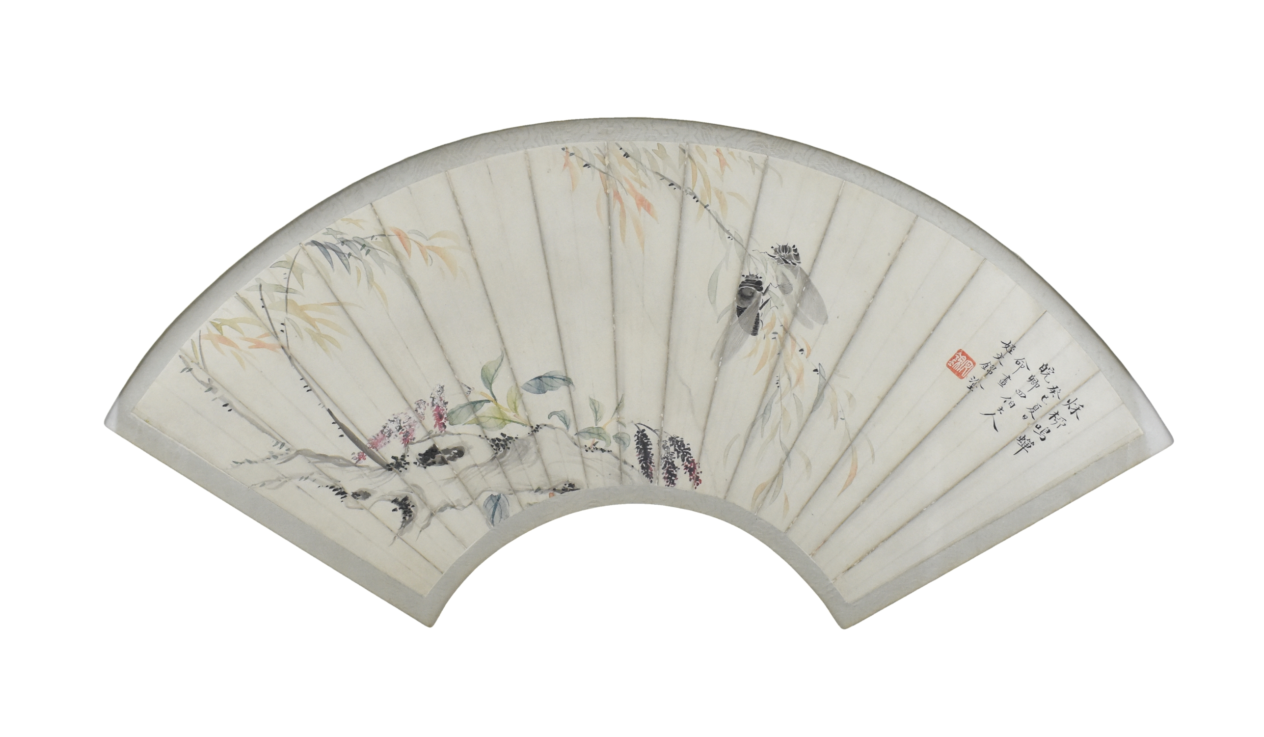 Appraisal: Chinese dated to painting on fan depicting a summer scene