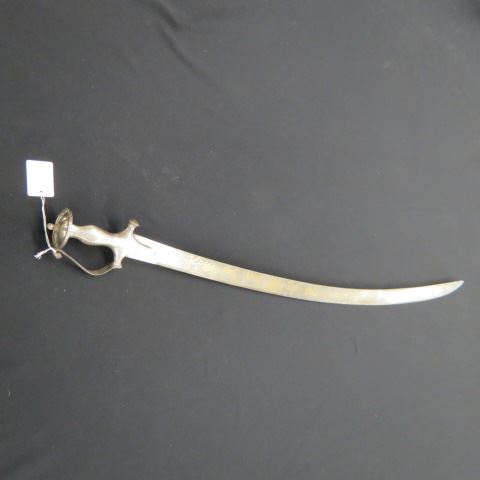 Appraisal: Persian Style Gold Silver Inlaid Sword hunter animals fancy handle