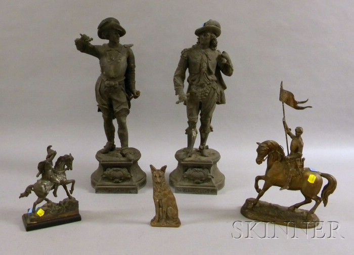 Appraisal: Four Decorative Metal Figural Sculptures and a Cast Iron German