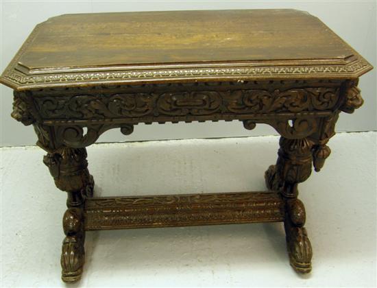 Appraisal: th century style carved oak centre table the top with