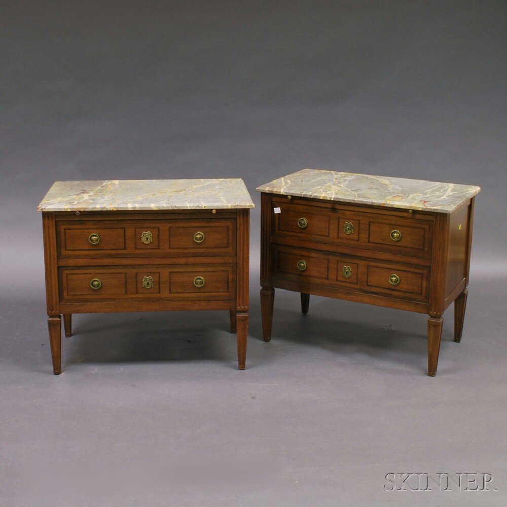 Appraisal: Pair of Neoclassical-style Walnut Veneer Marble-top Tables th century the