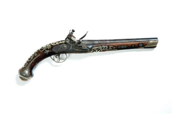 Appraisal: INLAID FLINTLOCK PISTOL Middle Eastern late th-early th century Illegible