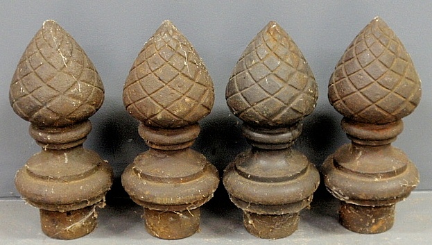 Appraisal: - Four cast iron architectural pineapple-form finials probably late th