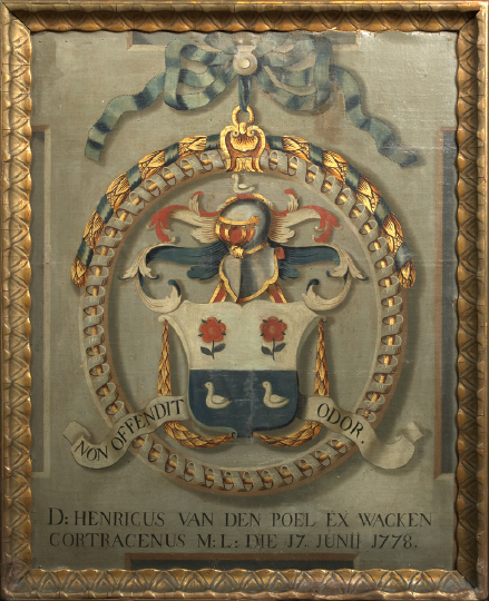 Appraisal: Large Dutch Oil-on-Academy Board Armorial Panel for Henricus van den