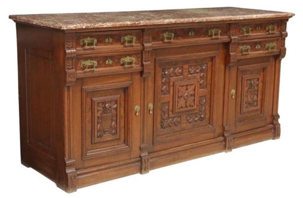 Appraisal: American Victorian Eastlake marble-top sideboard late th early th c