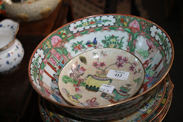 Appraisal: THREE CHINESE REPUBLICAN PLATES with cockerel designs a crackleware saucer