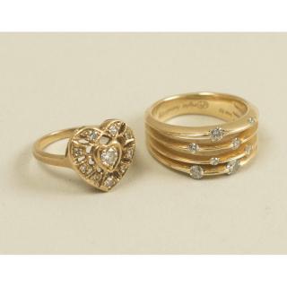 Appraisal: Two Gold and Diamond Rings One heart shaped gold and