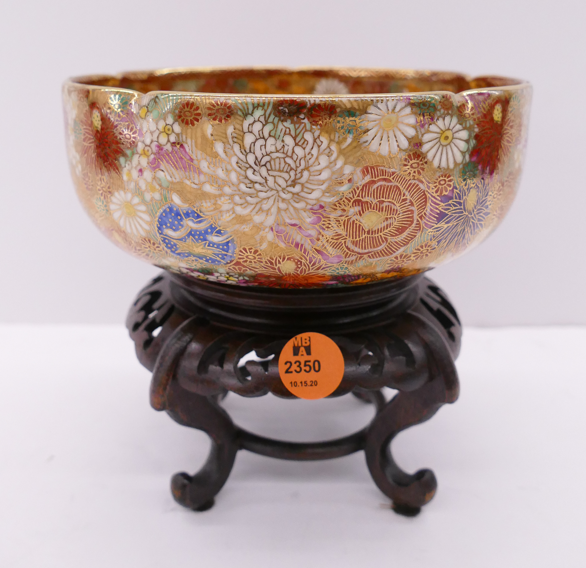 Appraisal: Japanese Satsuma Floral Bowl on Stand- '' diameter