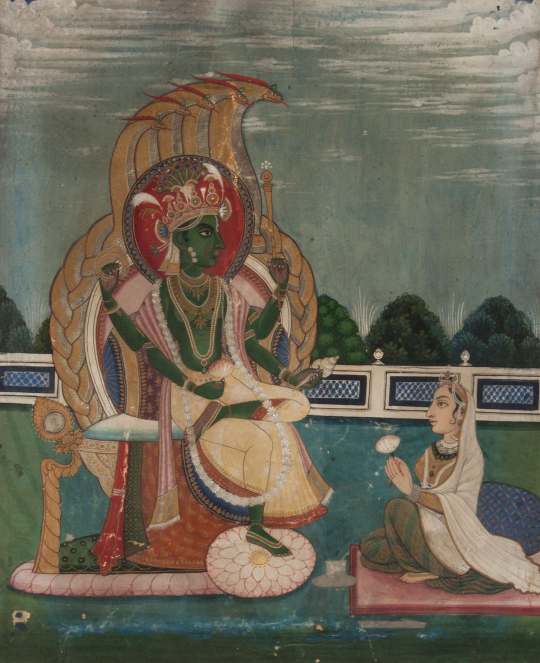 Appraisal: Indian School th c Woman Praying to Diety Gouache on