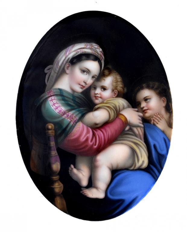 Appraisal: A CONTINENTAL PLAQUE finely painted after Raphael with the Madonna