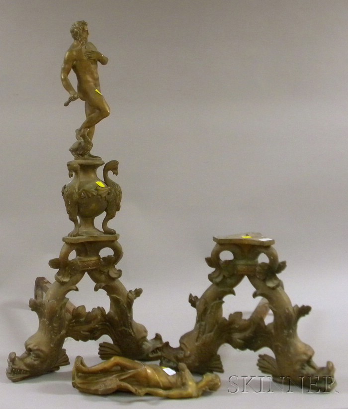 Appraisal: Pair of Bronze Figural Andirons incomplete ht in