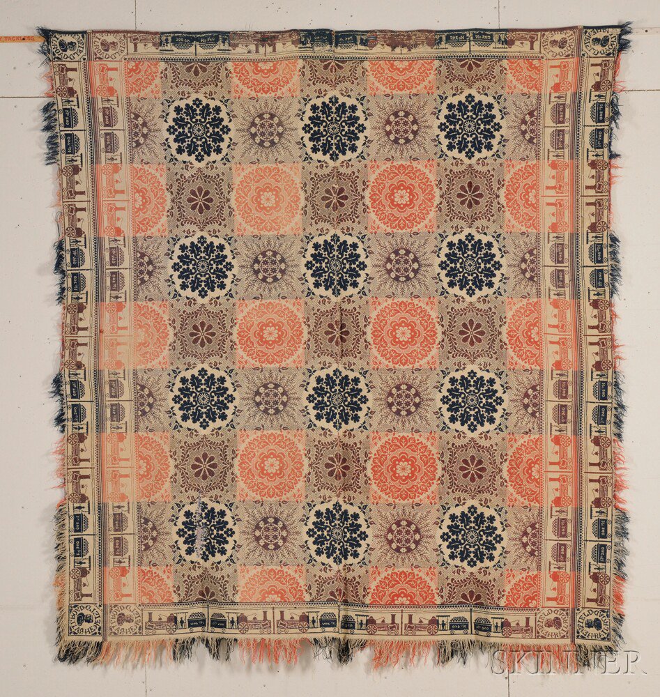 Appraisal: Woven Wool and Cotton HEMFIELD RAILROAD Coverlet probably Pennsylvania th