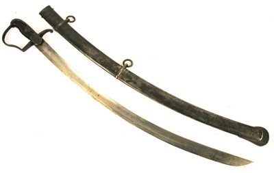 Appraisal: A steel sabre with ribbed leather grip and scabbard stamped