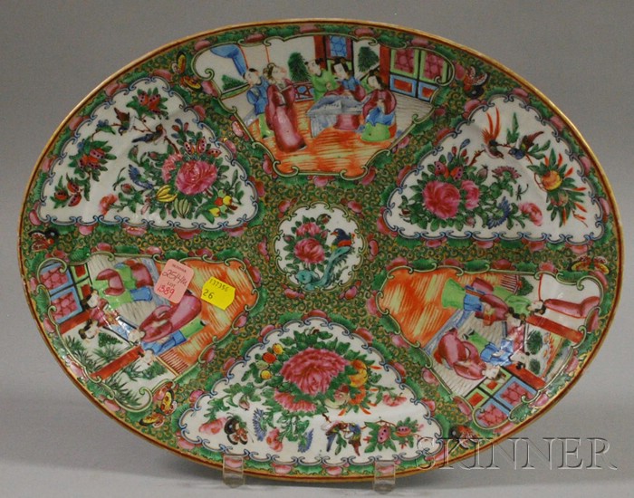 Appraisal: Chinese Export Porcelain Oval Rose Medallion Platter late th century