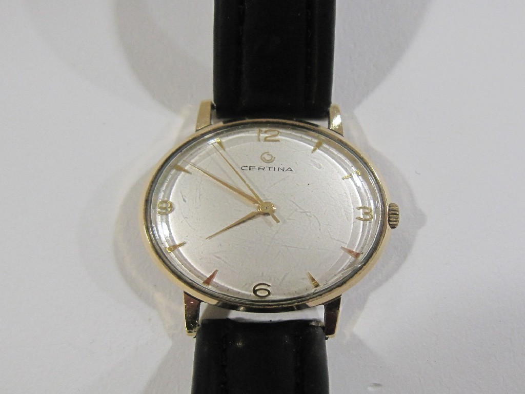 Appraisal: Gents 's ct gold Certina wrist watch with black leather