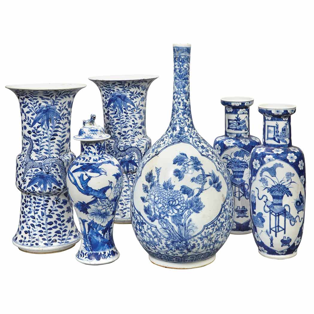 Appraisal: Group of Six Chinese Blue and White Porcelain Articles th