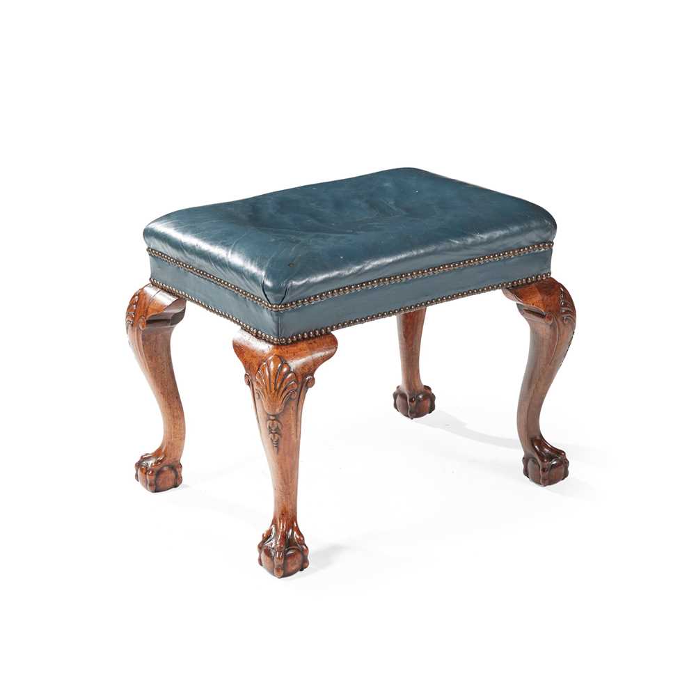 Appraisal: GEORGE II WALNUT AND LEATHER UPHOLSTERED STOOL MID TH CENTURY