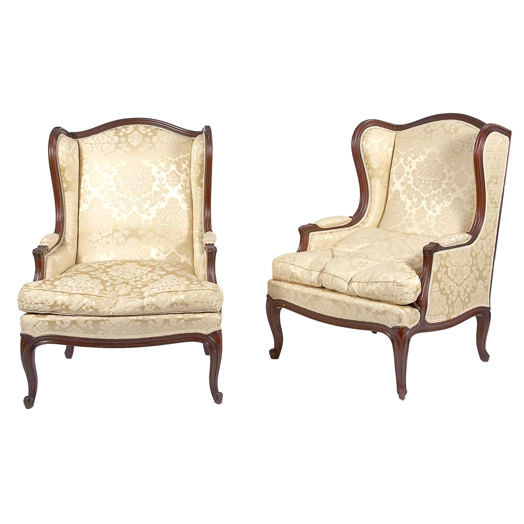 Appraisal: Pair of Louis XV Style Mahogany Bergeres