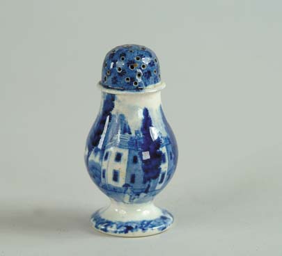 Appraisal: BLUE AND WHITE HISTORIC STAFFORDSHIRE PEPPER POT Blue transfer scene