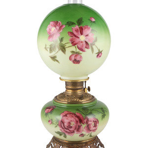 Appraisal: A Victorian Hand Painted Floral Oil Lamp th Century converted