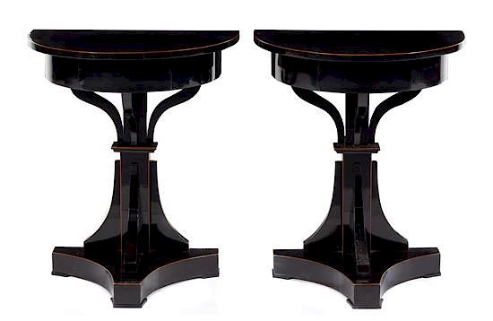 Appraisal: A Pair of Biedermeier Ebonized Pearwood Side Tables Height x