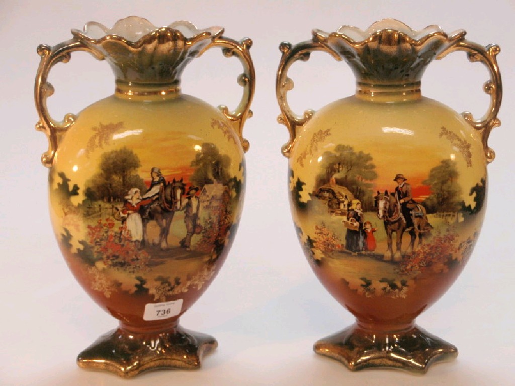 Appraisal: A pair of two-handled vases with farming scenes