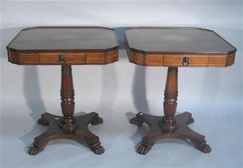 Appraisal: PAIR OF REGENCY STYLE MAHOGANY TABLES th century the square