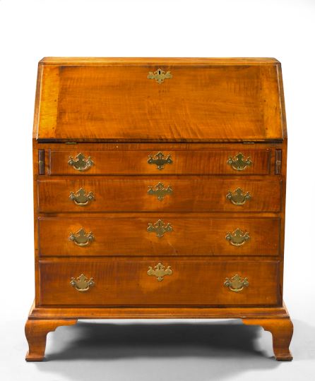 Appraisal: American Colonial-Style Figured Maple Bureau late th century retaining the