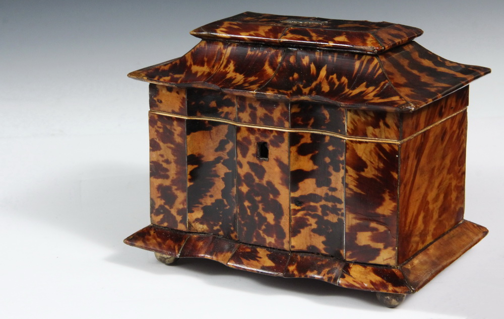 Appraisal: TEA CADDY - Georgian English Tortoiseshell Tea Caddy with shaped