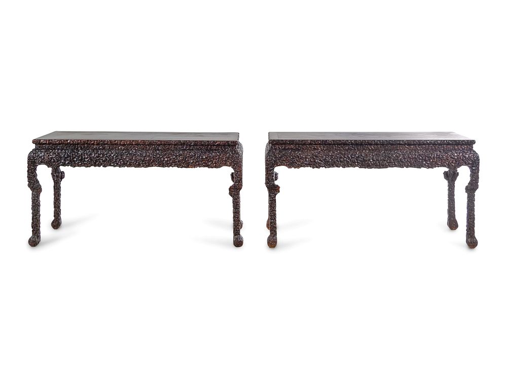 Appraisal: A Pair of Chinese Export Carved Hardwood Altar Tables A