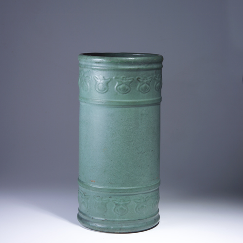 Appraisal: Zanesville Matt Green umbrella stand embossed with banded details A