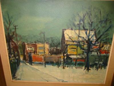 Appraisal: PIET JACOBS Village Scene in Winter signed inscribed verso x