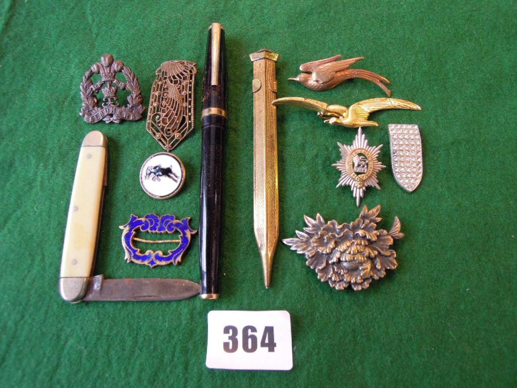 Appraisal: A mixed collection including fountain pen pen knife military cap