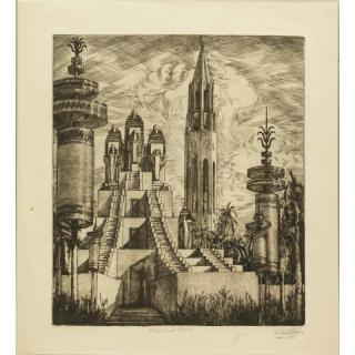 Appraisal: Ted Wade Etching Unframed etching on paper Elephant Tower by