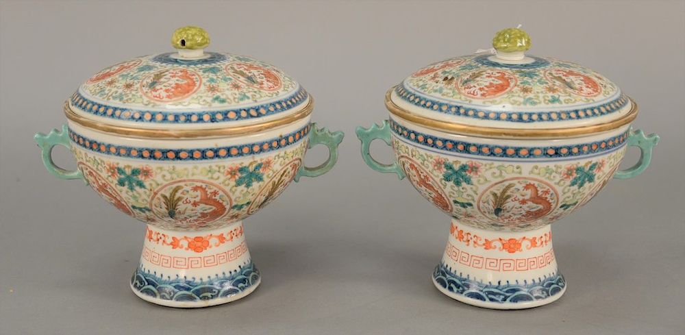 Appraisal: Pair of Chinese porcelain covered compotes having panels painted with